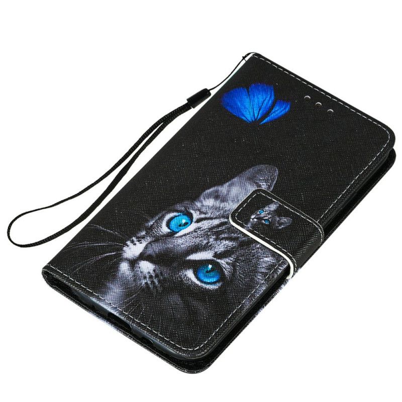 Lederhüllen Samsung Galaxy S20 FE Katze Und Blauer Schmetterling