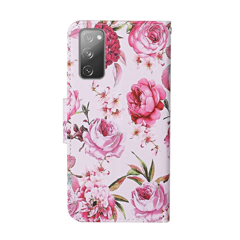 Lederhüllen Samsung Galaxy S20 FE Magenta Meisterhafte Blumen Mit Tanga