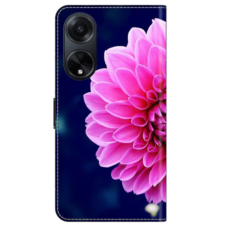 Lederhüllen Oppo A98 5g Handyhülle Rosa Blumen Auf Blauem Hintergrund