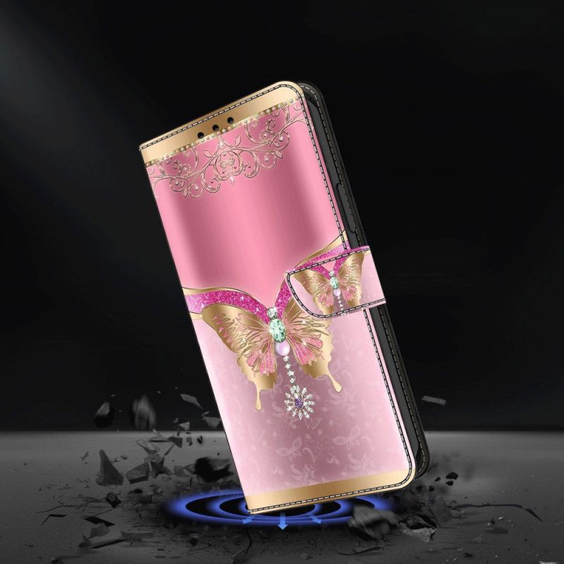 Lederhüllen Oppo A98 5g Handyhülle Rosa Und Goldener Schmetterling