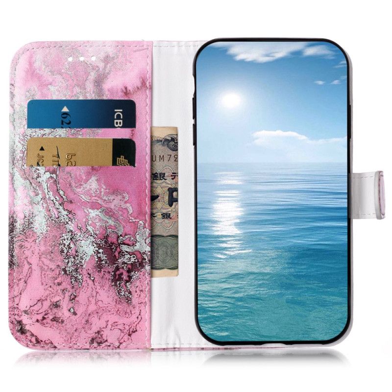 Lederhüllen Oppo A98 5g Handyhülle Rosa Und Silbernes Marmormuster