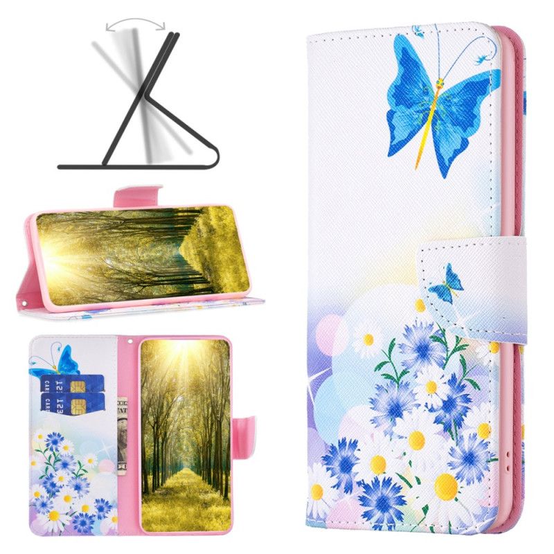 Lederhüllen Oppo A98 5g Handyhülle Schmetterlings- Und Blumenaquarell