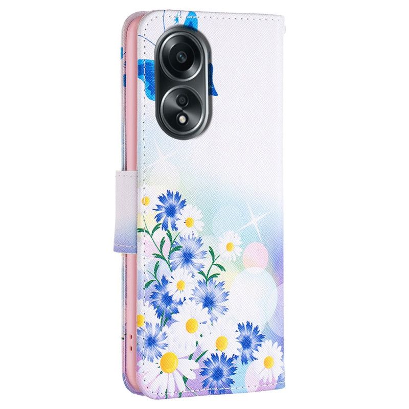 Lederhüllen Oppo A98 5g Handyhülle Schmetterlings- Und Blumenaquarell