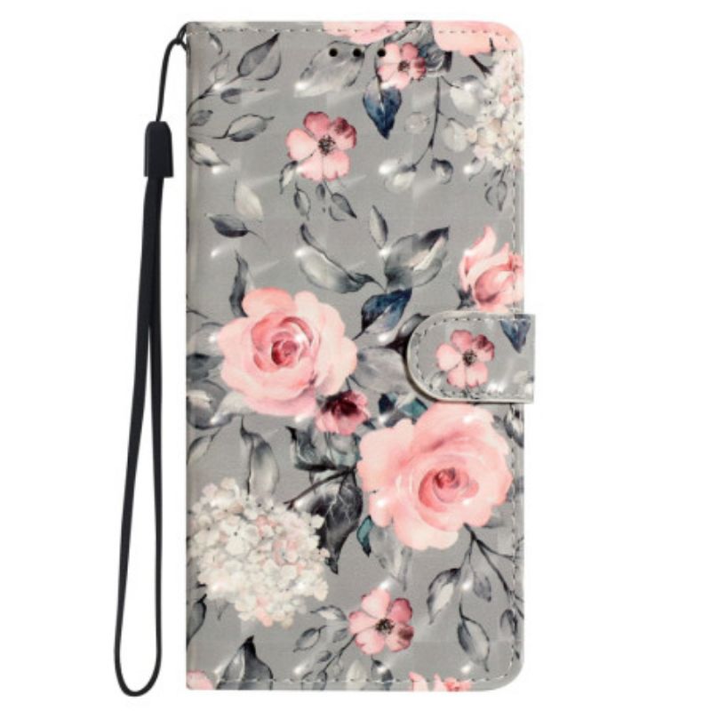 Lederhüllen Oppo A98 5g Rosa Blumen Mit Riemen