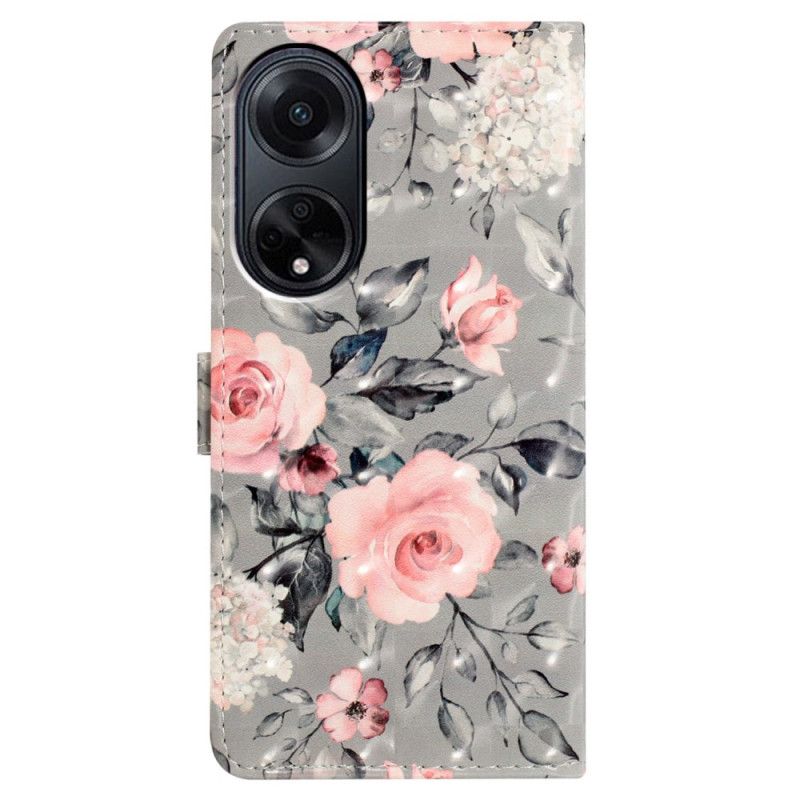 Lederhüllen Oppo A98 5g Rosa Blumen Mit Riemen