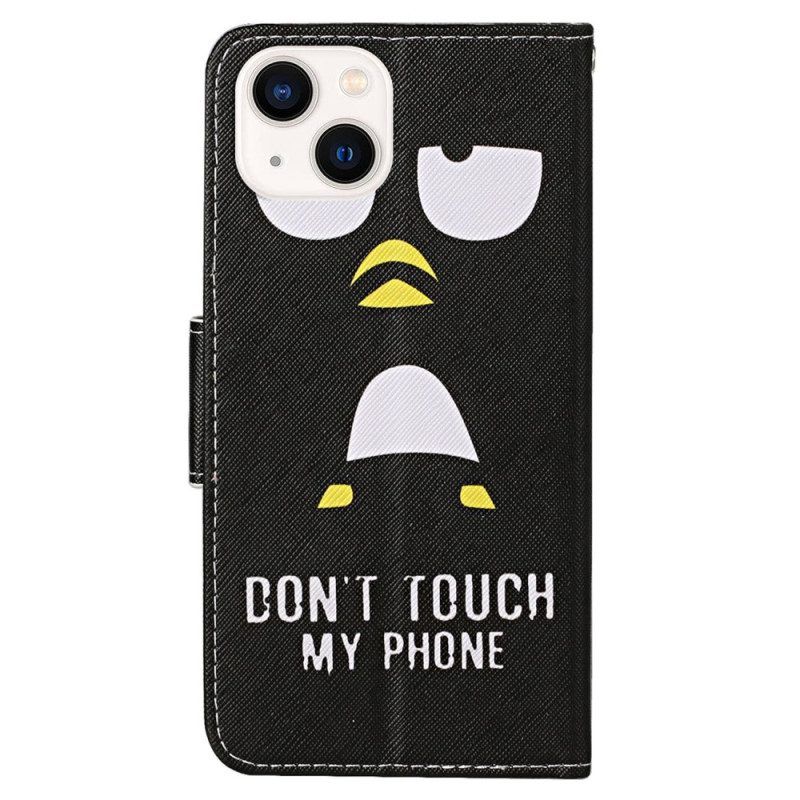 Flip Case Für iPhone 15 Mit Kordel Pinguin Don't Touch My Phone Lanyard