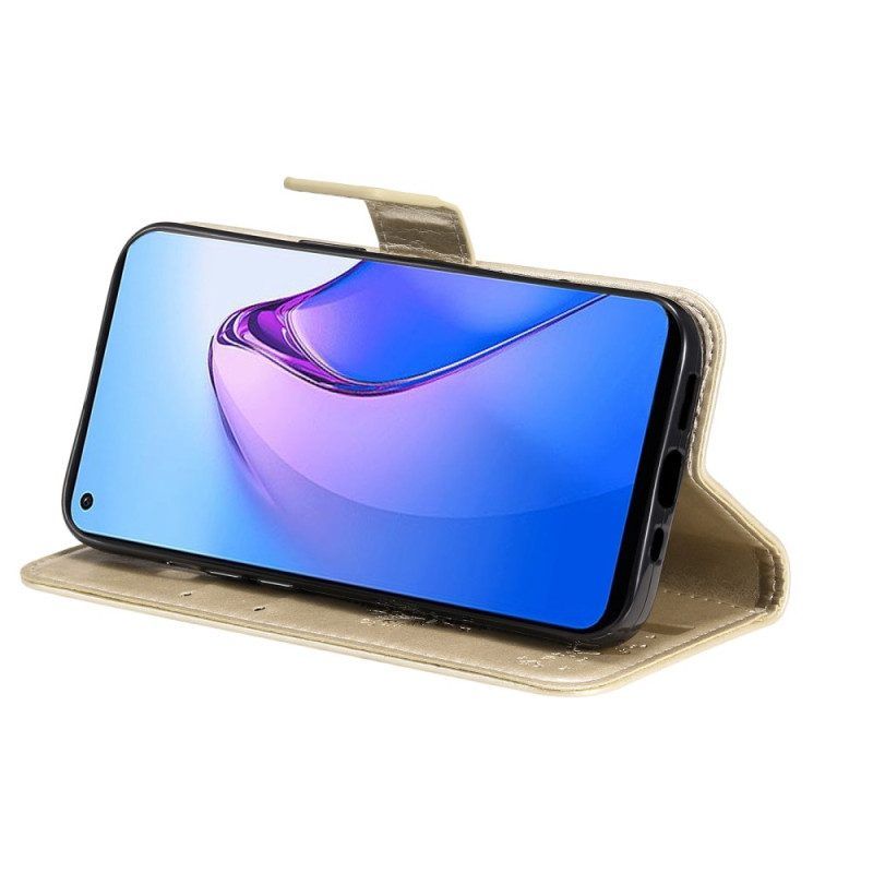 Flip Case Für Oppo Reno 8 Mit Kordel Baum Und Riemchenkatze