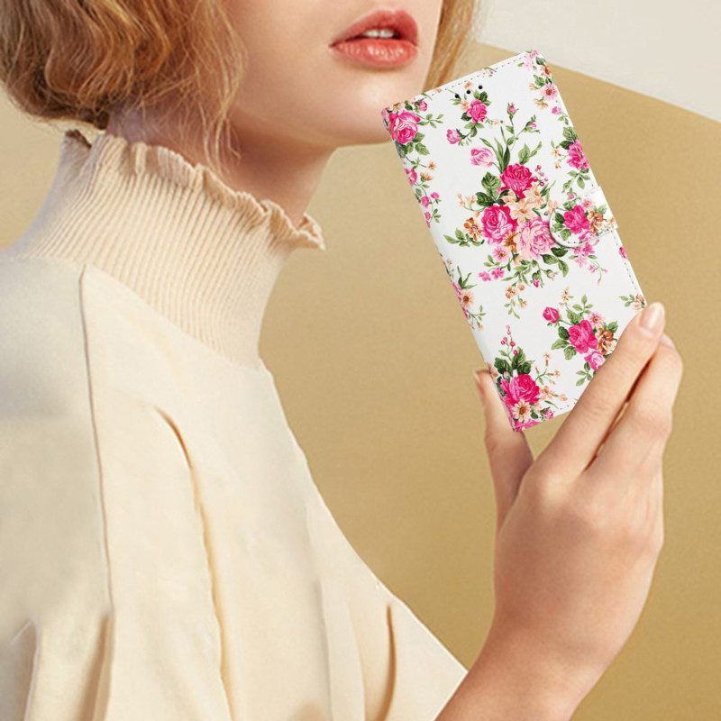 Flip Case Für Oppo Reno 8 Mit Kordel Riemen Liberty Flowers