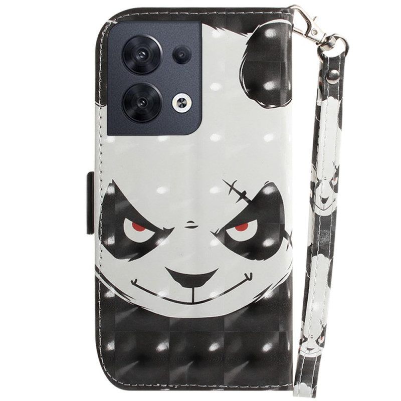 Flip Case Für Oppo Reno 8 Wütender Panda Mit Schlüsselband