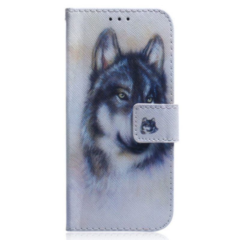 Lederhüllen Für Oppo Reno 8 Aquarellhund Mit Schlüsselband