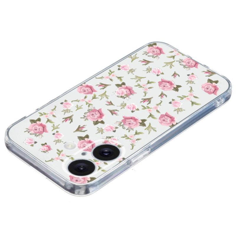 Hülle iPhone 16 Handyhülle Rosa Blumen Mit Transparentem Rand