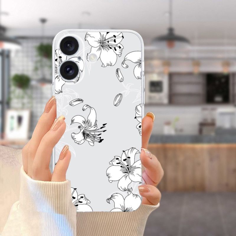 Hülle iPhone 16 Weiße Blumen Mit Transparentem Rand