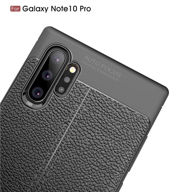 Hülle Samsung Galaxy Note 10 Plus Schwarz Doppellinien-Litschileder-Effekt