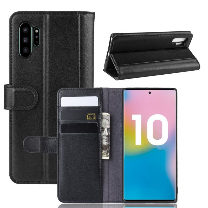 Lederhüllen Samsung Galaxy Note 10 Plus Schwarz Gespaltenes Leder