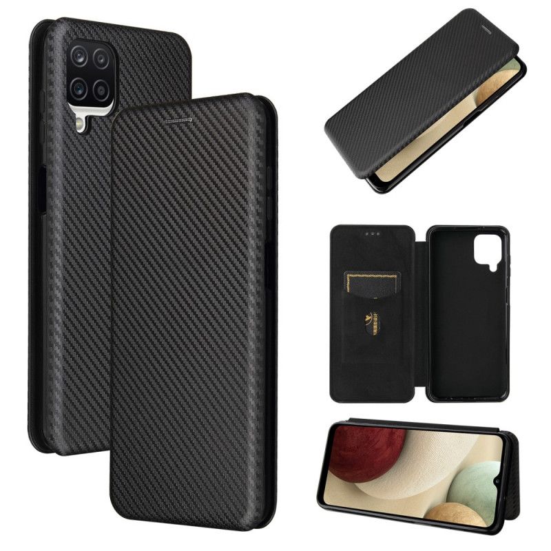 Flip Case Samsung Galaxy A12 Schwarz Kohlefaser