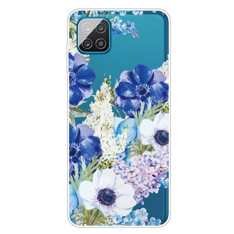 Hülle Samsung Galaxy A12 Handyhülle Transparente Aquarellblaue Blüten