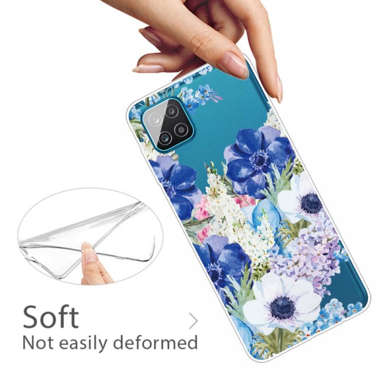 Hülle Samsung Galaxy A12 Handyhülle Transparente Aquarellblaue Blüten