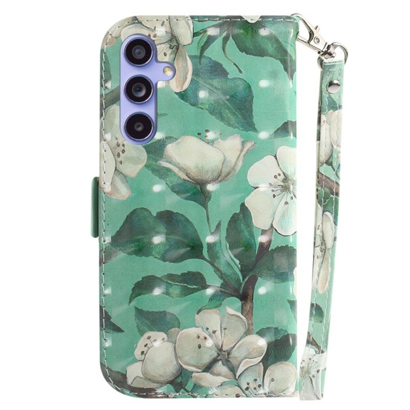 Lederhüllen Samsung Galaxy A55 5g Aquarellblumen Mit Riemen