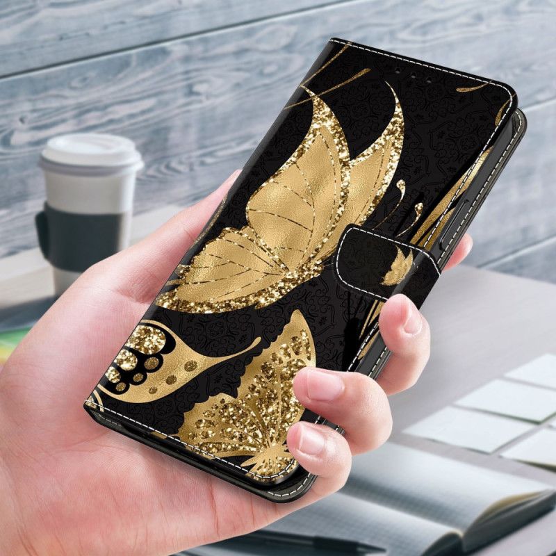 Lederhüllen Samsung Galaxy A55 5g Goldener Schmetterling