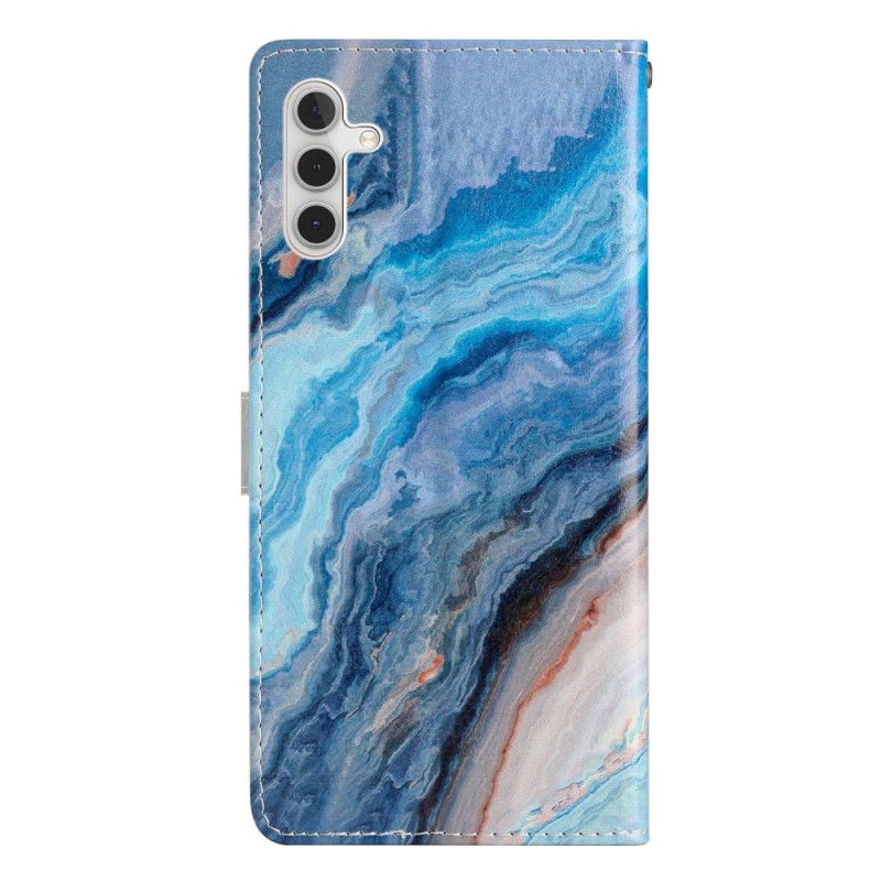 Lederhüllen Samsung Galaxy A55 5g Handyhülle Blauer Marmor Mit Riemen