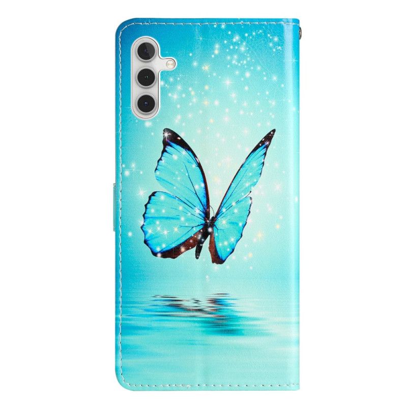 Lederhüllen Samsung Galaxy A55 5g Handyhülle Blauer Schmetterling Mit Riemen