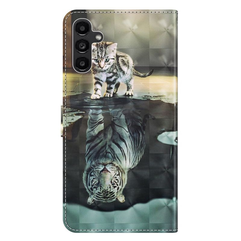 Lederhüllen Samsung Galaxy A55 5g Handyhülle Katze Und Tiger Mit Riemen