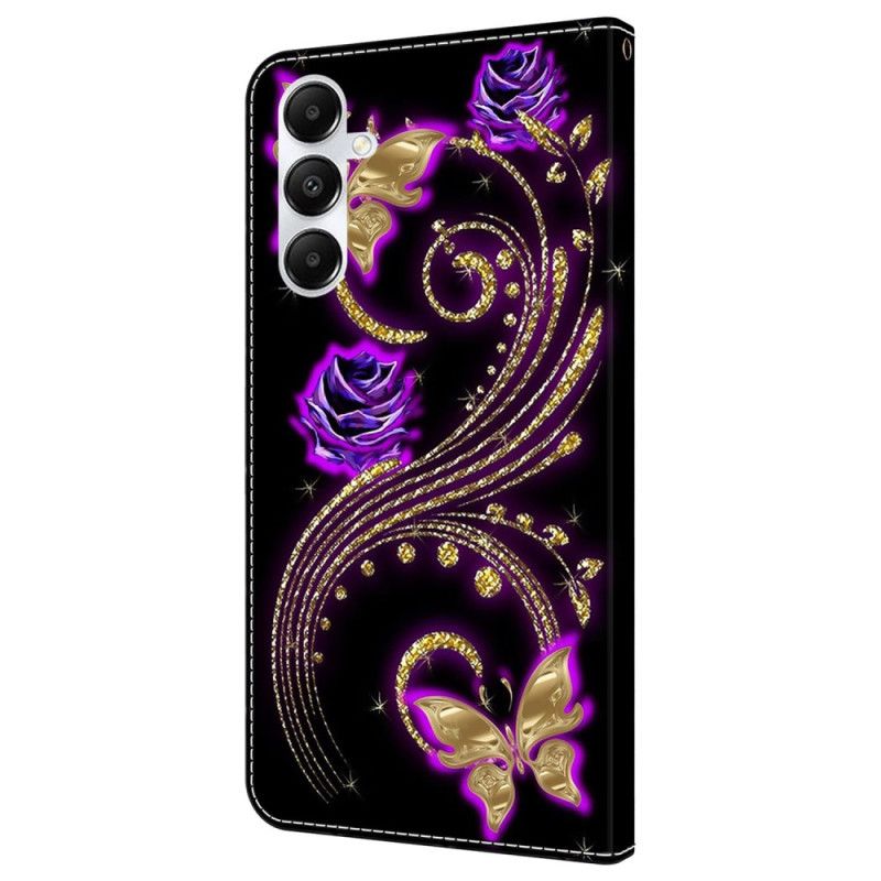 Lederhüllen Samsung Galaxy A55 5g Handyhülle Violette Blumen Und Schmetterlinge