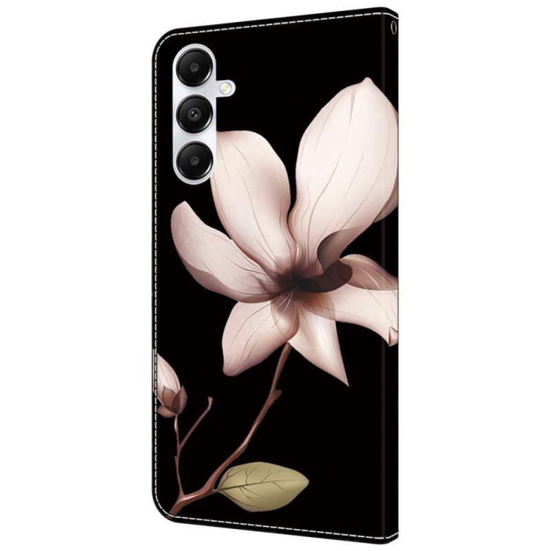 Lederhüllen Samsung Galaxy A55 5g Rosa Blumen Auf Schwarzem Hintergrund