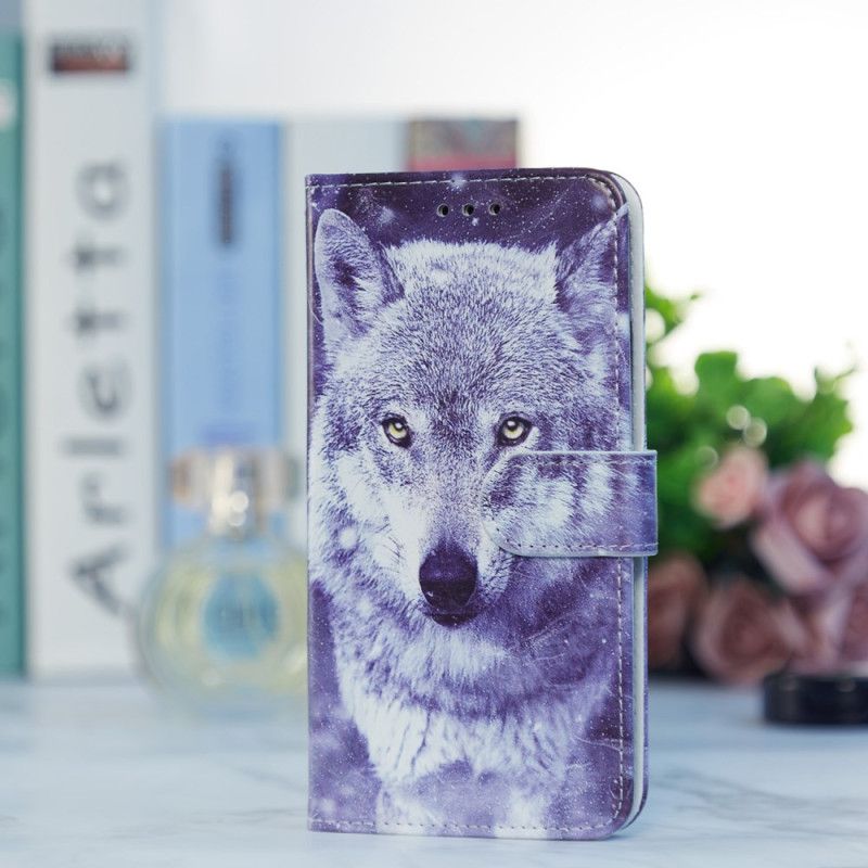 Lederhüllen Samsung Galaxy A55 5g Weißer Wolf Mit Riemen