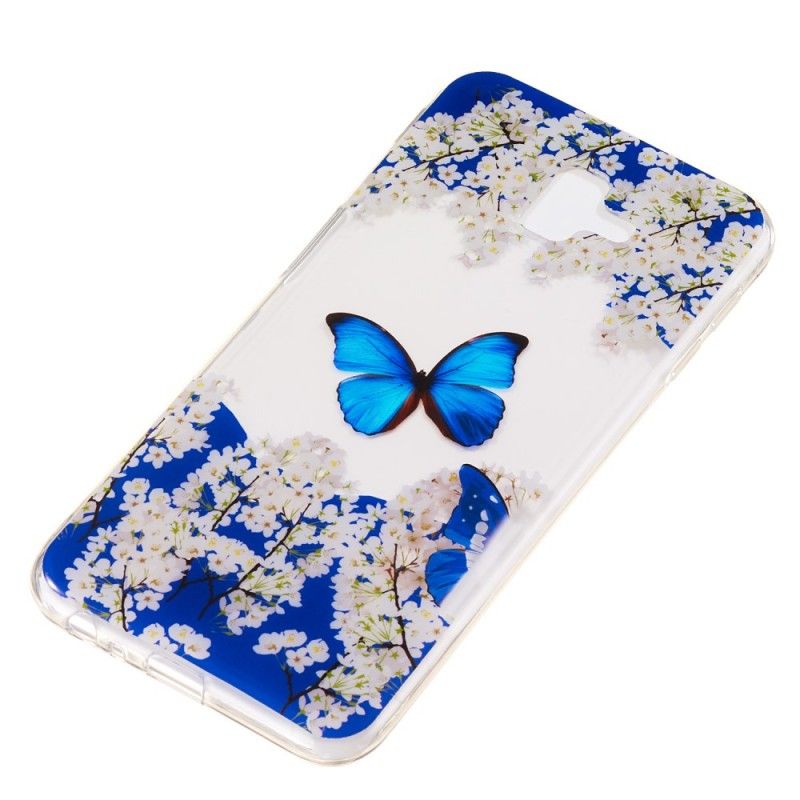 Hülle Samsung Galaxy J6 Plus Blauer Schmetterling Und Winterblumen