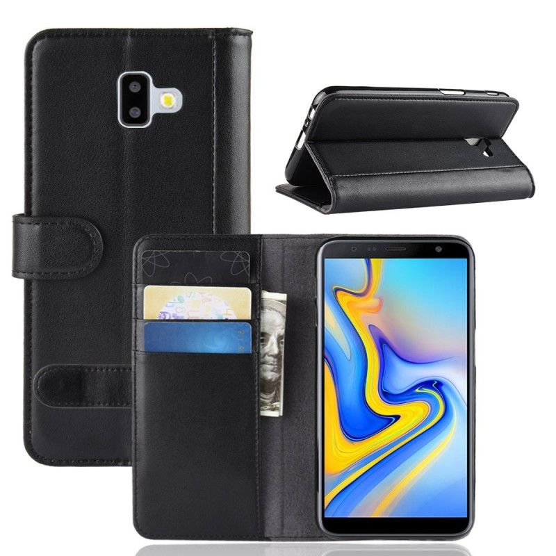 Lederhüllen Samsung Galaxy J6 Plus Schwarz Handyhülle Gespaltenes Leder