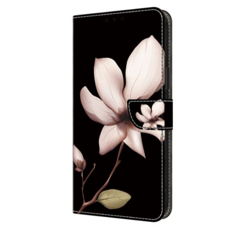 Lederhüllen Xiaomi Redmi Note 13 5g Handyhülle Rosa Blume Auf Schwarzem Hintergrund