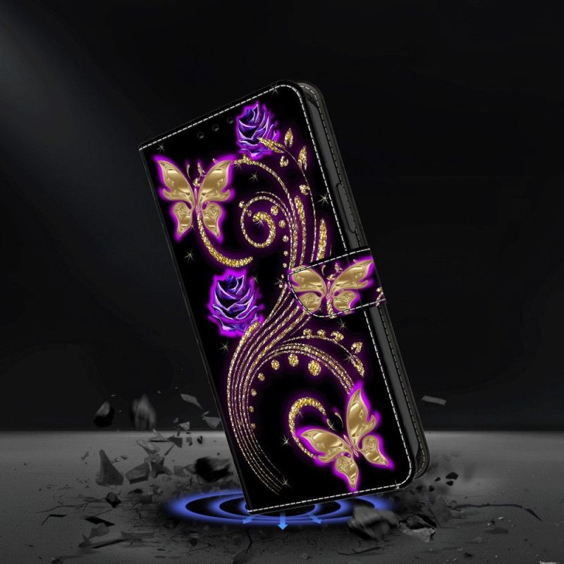 Lederhüllen Xiaomi Redmi Note 13 5g Handyhülle Violette Blumen Und Schmetterlinge