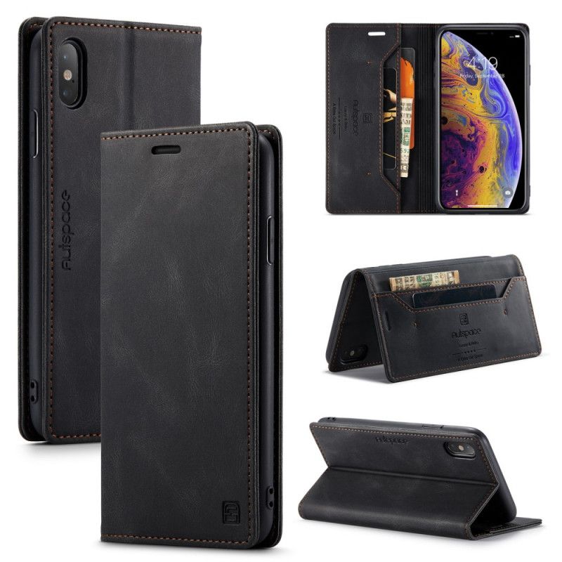 Flip Case Für iPhone XS Max Schwarz Ledereffekt-Rfid-Technologie