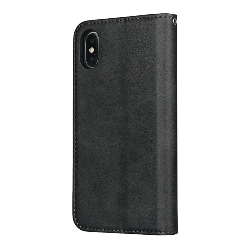 Flip Case iPhone XS Max Schwarz Zweifarbiger Ledereffekt Mit Riemen