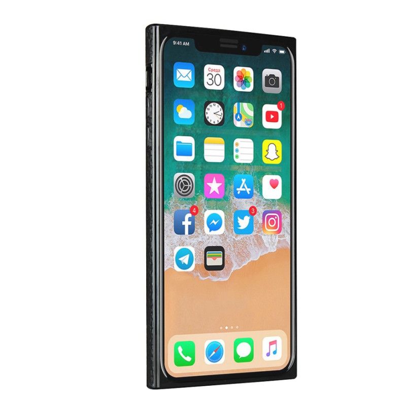 Hülle iPhone XS Max Schwarz Echtes Litschileder Mit Riemen