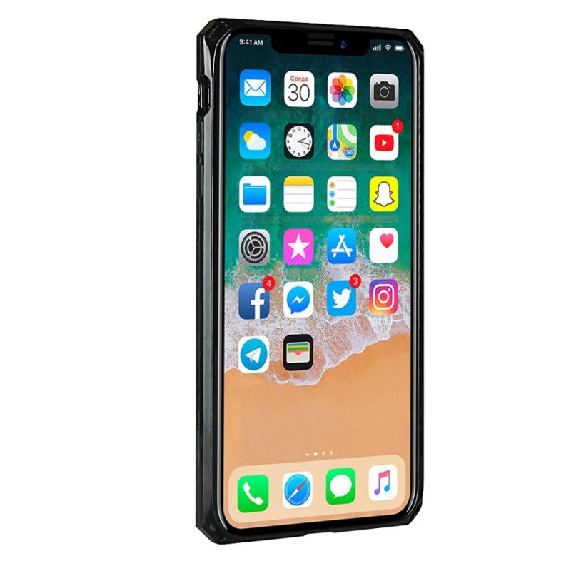 Hülle iPhone XS Max Schwarz Echtleder-Kartenhalterband Und Lanyard