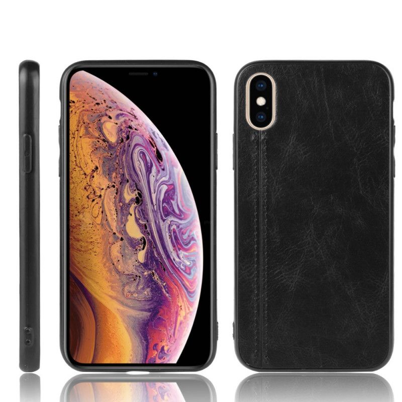 Hülle iPhone XS Max Schwarz Handyhülle Genähter Ledereffekt