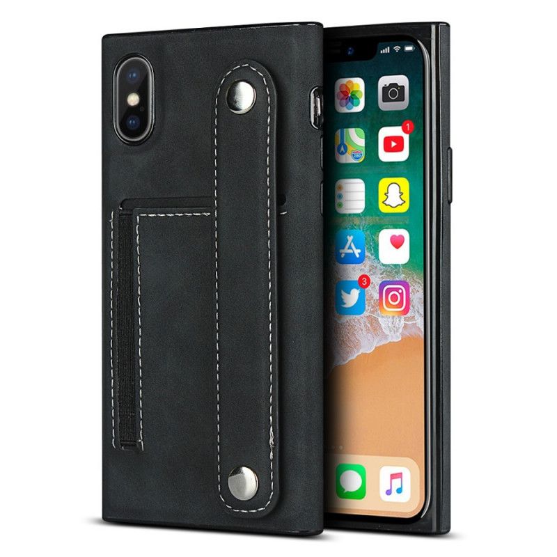 Hülle iPhone XS Max Schwarz Kartenhalter Und Gurt