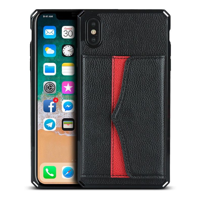 Hülle iPhone XS Max Schwarz Multifunktional Mit Spiegel Und Riemen