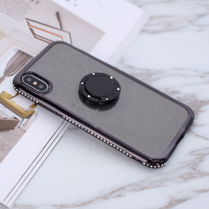 Hülle iPhone XS Max Schwarz Pailletten Und Diamantenring