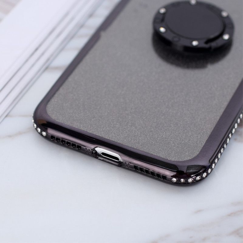 Hülle iPhone XS Max Schwarz Pailletten Und Diamantenring