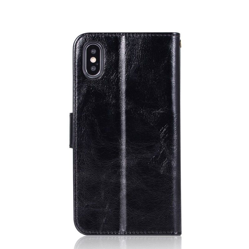 Lederhüllen iPhone XS Max Schwarz Handyhülle Vintage Ledereffekt Mit Tanga