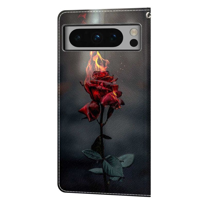 Lederhüllen Google Pixel 8 Pro Rose On Fire Mit Riemen