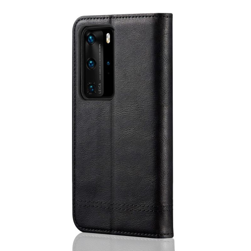 Flip Case Huawei P40 Pro Plus Schwarz Ledereffektnähte