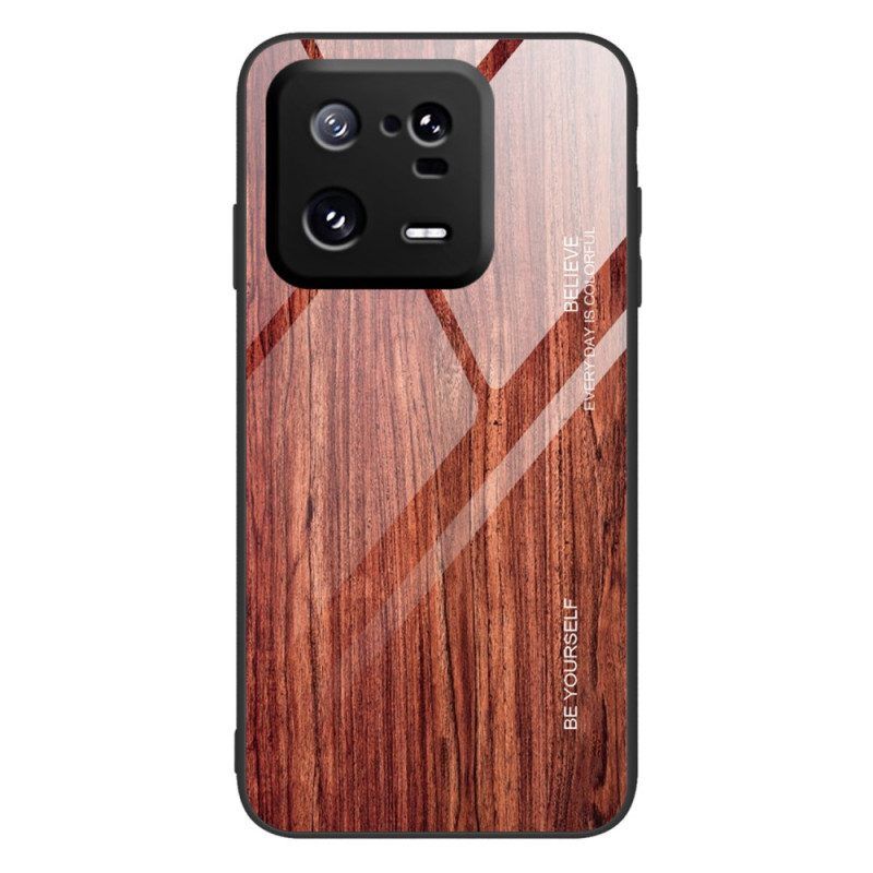 Handyhülle Für Xiaomi 13 Pro Holzdesign Aus Gehärtetem Glas