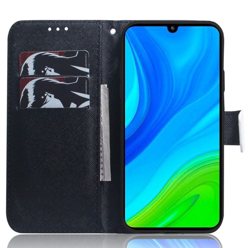 Flip Case Für Xiaomi 12 / 12X Mit Kordel Schwarze Katze. Weiße Katze Mit Riemen