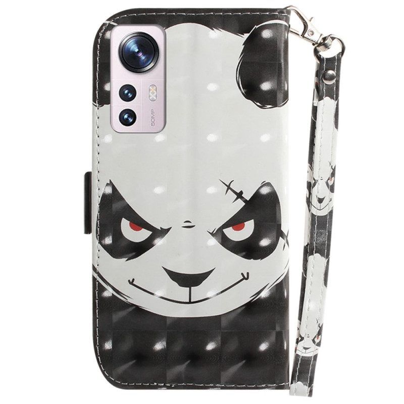 Flip Case Für Xiaomi 12 / 12X Mit Kordel Wütender Panda Mit Schlüsselband