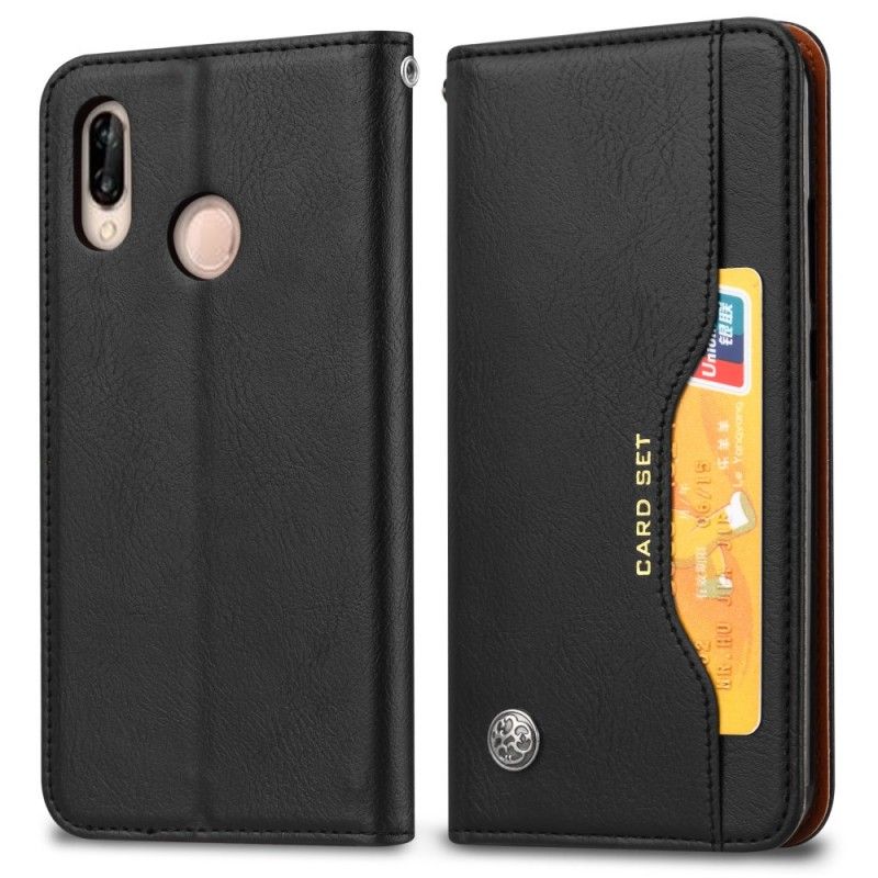 Flip Case Huawei Y7 2019 Schwarz Kartenhalter Aus Kunstleder