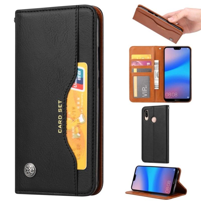 Flip Case Huawei Y7 2019 Schwarz Kartenhalter Aus Kunstleder